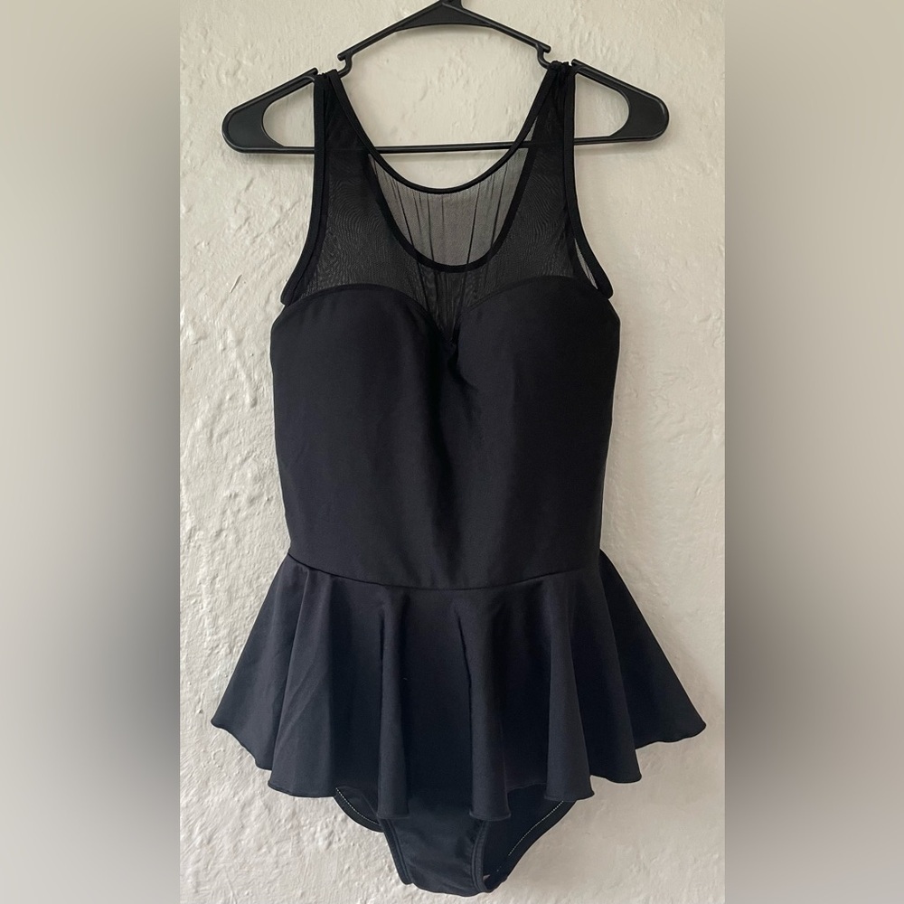 Esther Williams Set up on the Sand Black 1pc Swimsuit Skirt Mesh Top; size 12